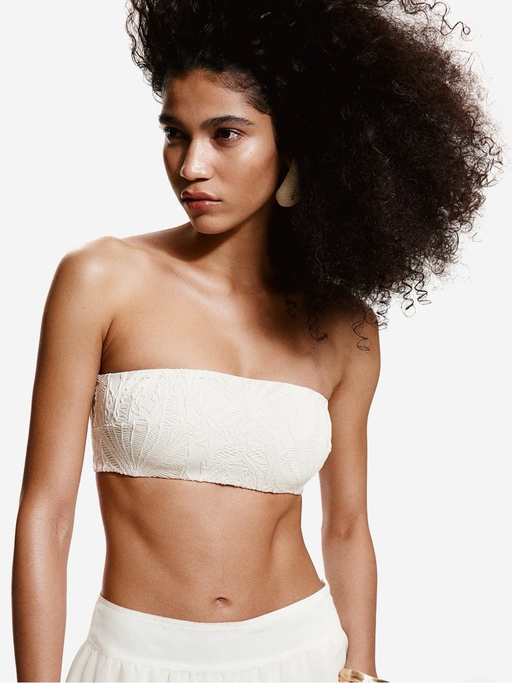 New H&M Ivory Textured Strapless Bandeau Bikini Top - S